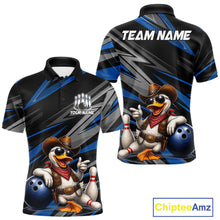 Load image into Gallery viewer, Men's personalized cowboy duck bowling jersey – blue close-up