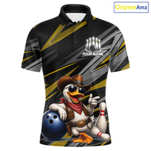Load image into Gallery viewer, Men's custom cowboy duck bowling polo shirt – yellow front view