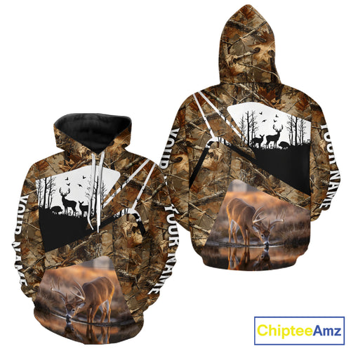 Deer Hunting 3D All Over Print Shirt Personalized Brown Fall Season Camo Hunting Clothes NHT204