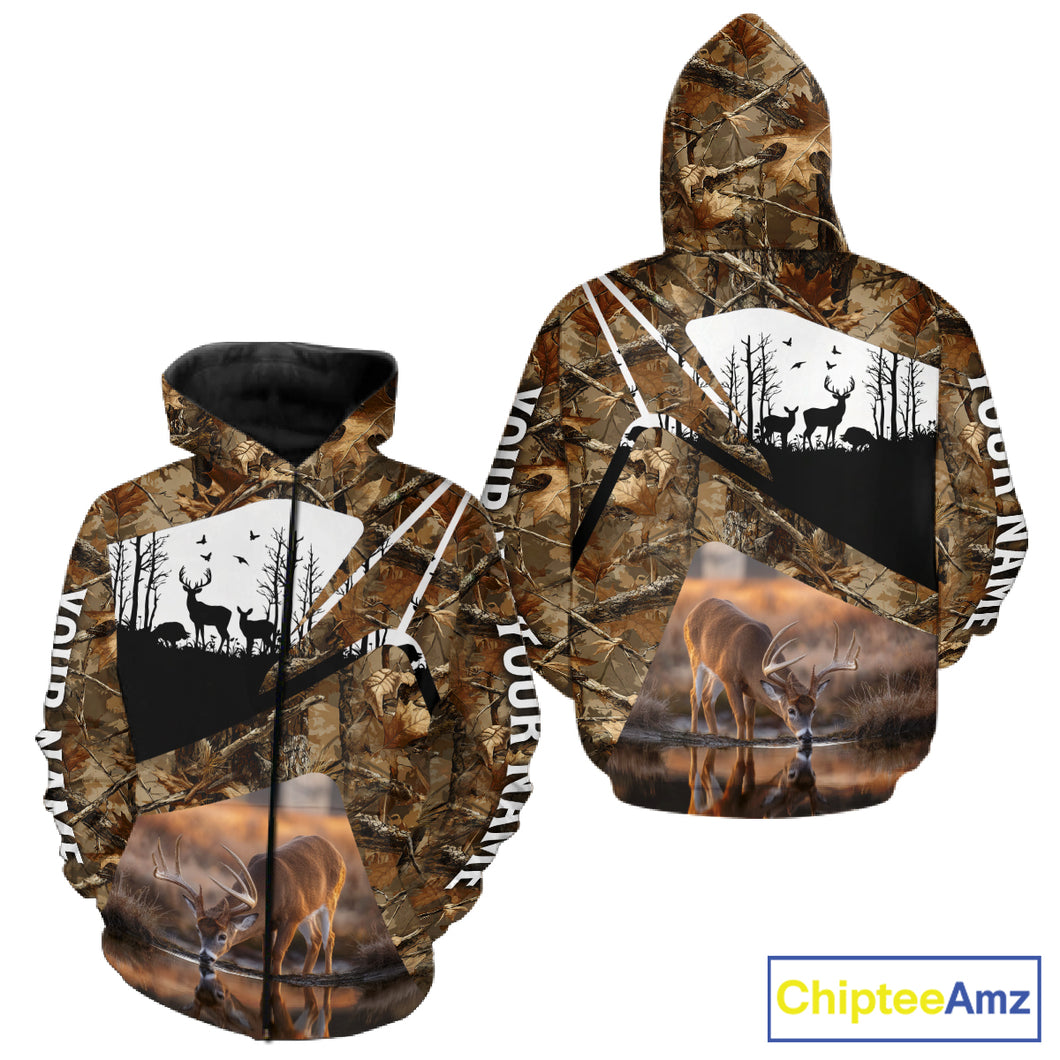 Deer Hunting 3D All Over Print Shirt Personalized Brown Fall Season Camo Hunting Clothes NHT204