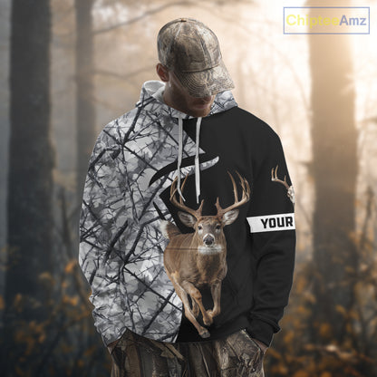 Deer Hunting Big Game Black Camo Gray Custom Name 3D All Over Print Shirts, Hunting Gifts NHT205