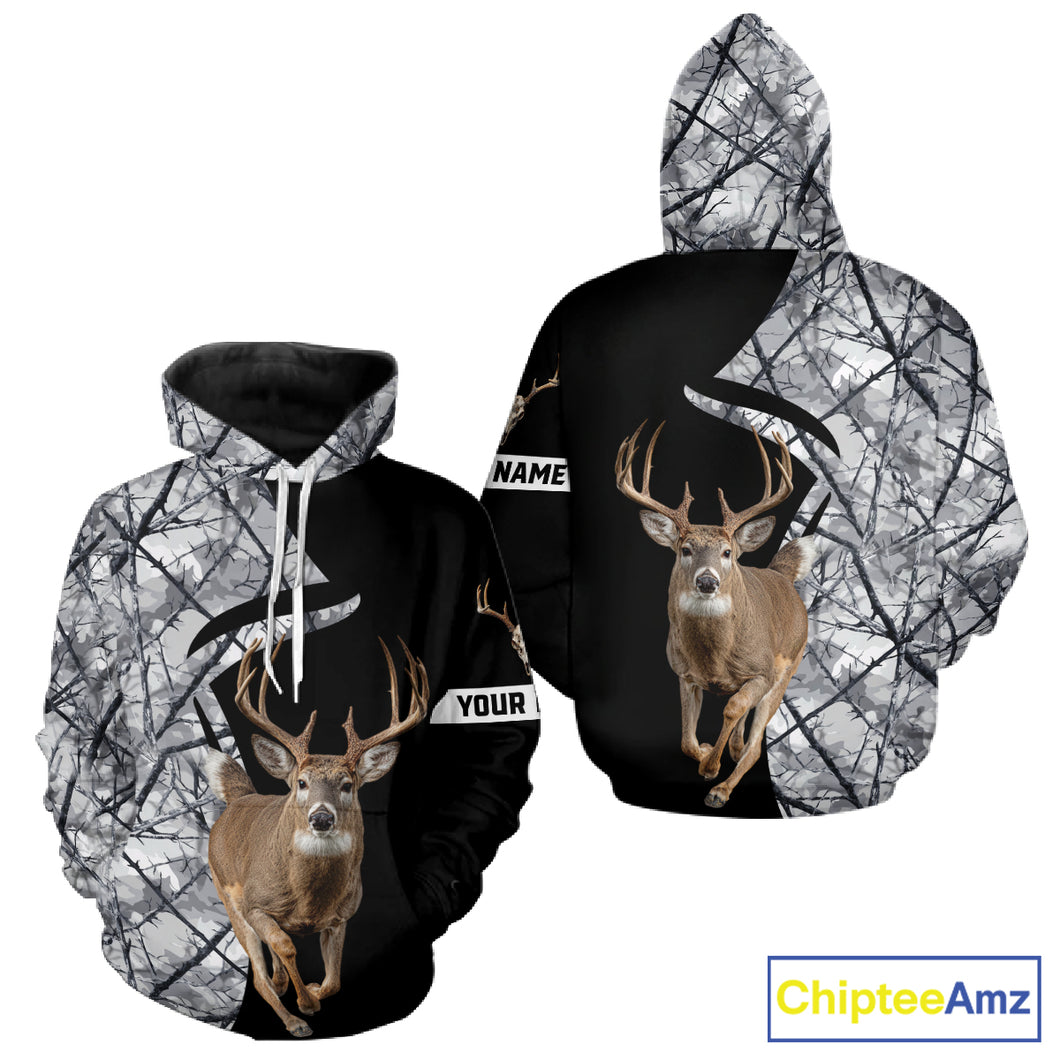 Deer Hunting Big Game Black Camo Gray Custom Name 3D All Over Print Shirts, Hunting Gifts NHT205