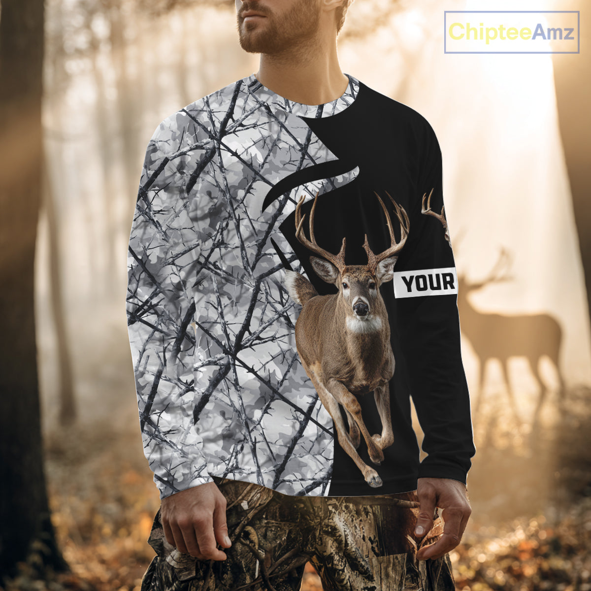 Deer Hunting Big Game Black Camo Gray Custom Name 3D All Over Print Shirts, Hunting Gifts NHT205