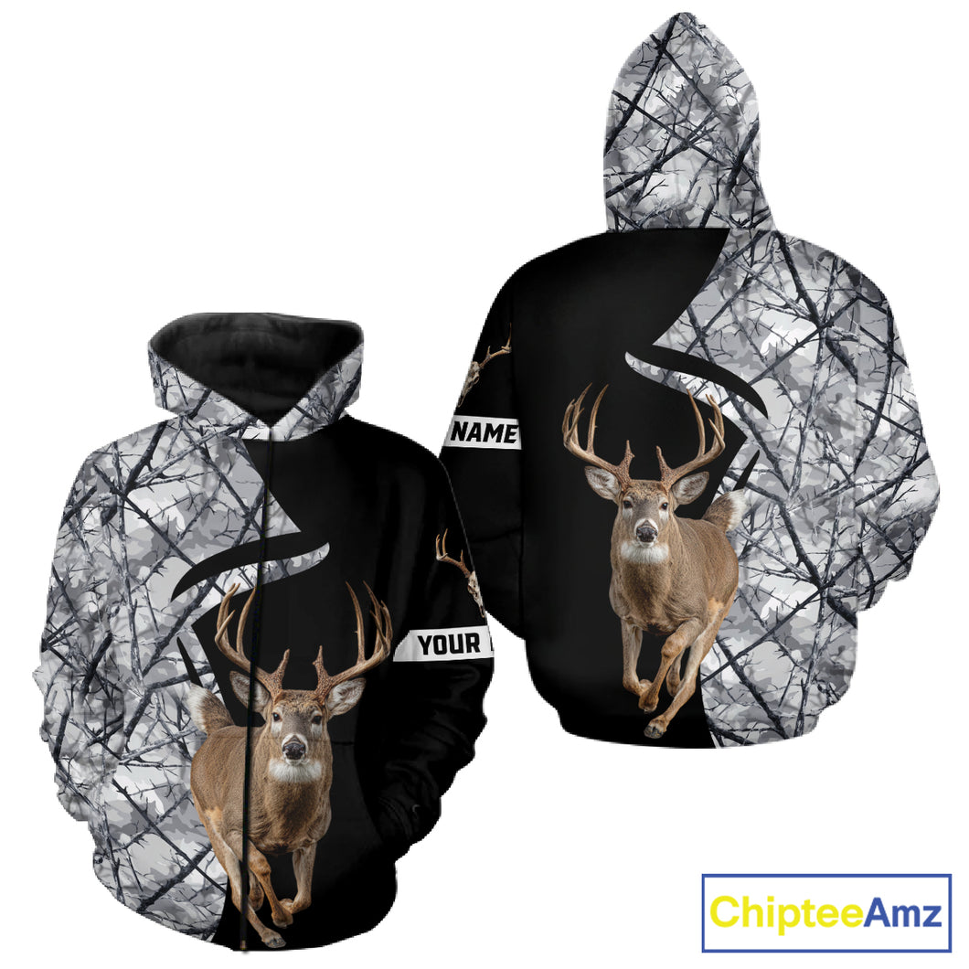 Deer Hunting Big Game Black Camo Gray Custom Name 3D All Over Print Shirts, Hunting Gifts NHT205