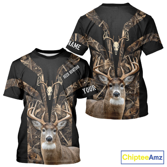 Brown Camo 3D Deer Hunting Hoodie For Men – Whitetail Buck Skull Design NHT335