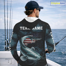 Load image into Gallery viewer, Personalized American Flag Catfish Fishing Shirts Long Sleeve Hooded, Patriotic Catfish Fishing NHT523