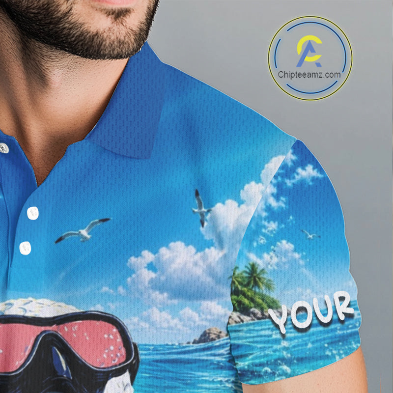 Funny Snorkeling Golf Ball Polo Shirt For Men – Beach Ocean 3D Print, Custom Team Name NHT879