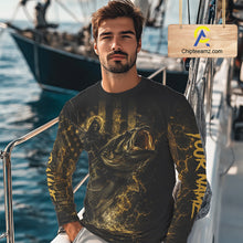 Load image into Gallery viewer, Grim Reaper Bass Fishing Jersey, Largemouth Bass Long Sleeve Performance Fishing Shirt|Yellow NHT1210
