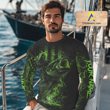 Load image into Gallery viewer, Grim Reaper Bass Fishing Jersey, Largemouth Bass Long Sleeve Performance Fishing Shirt|Green NHT1211