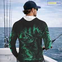 Load image into Gallery viewer, Grim Reaper Bass Fishing Jersey, Largemouth Bass Long Sleeve Hooded Performance Fishing Shirt|Turquoise NHT1213