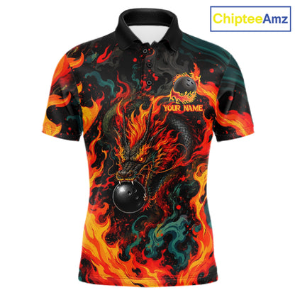 Dragon Bowling Polo Shirt Custom Name Team Fire Dragon Quarter Zip Jersey For Men NHT1348