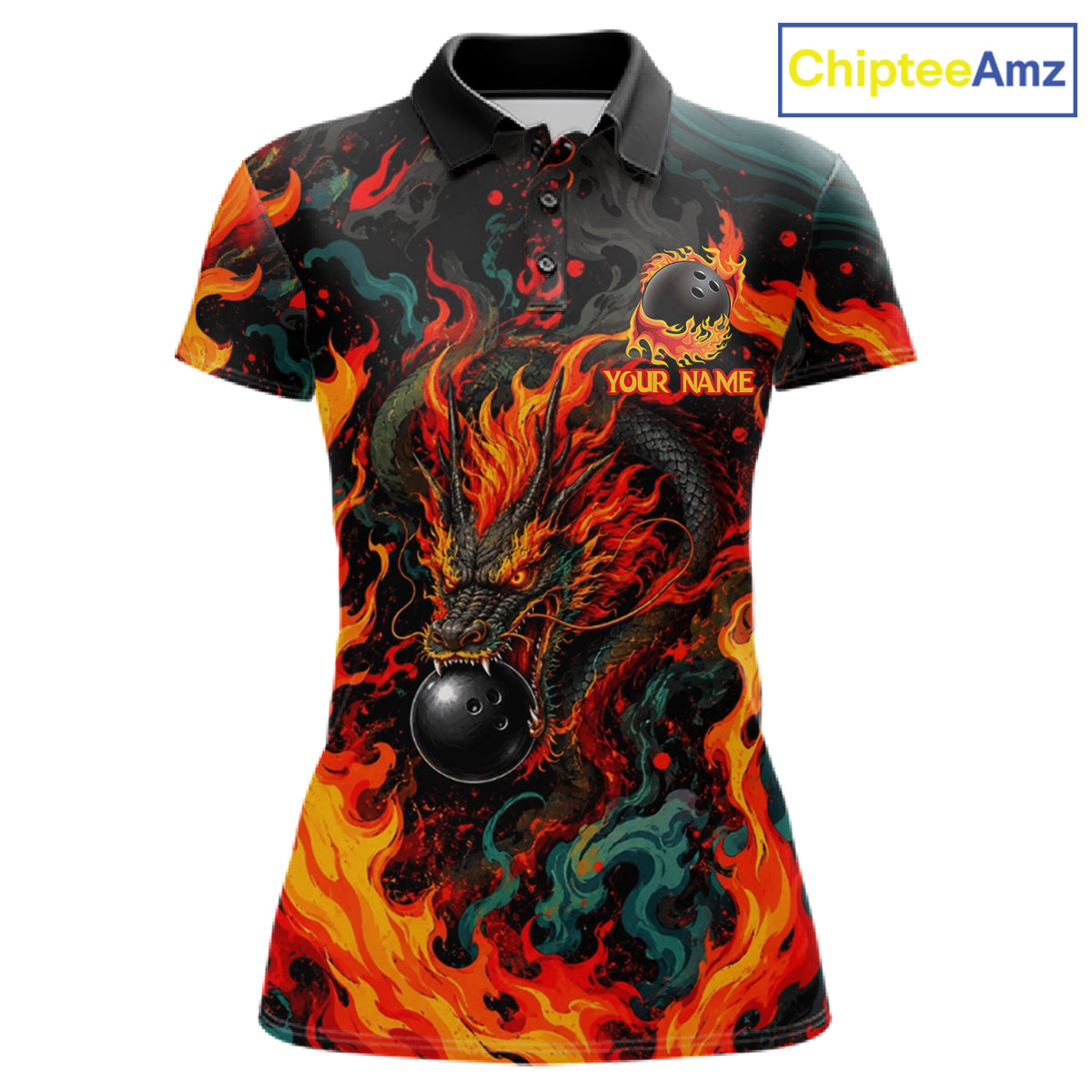 Dragon Bowling Polo Shirt Custom Name Team Fire Dragon Quarter Zip Jersey For Women NHT1348