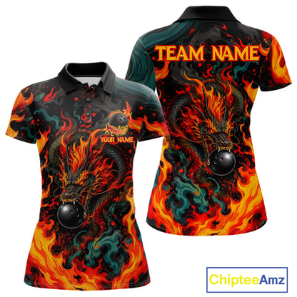Dragon Bowling Polo Shirt Custom Name Team Fire Dragon Quarter Zip Jersey For Women NHT1348