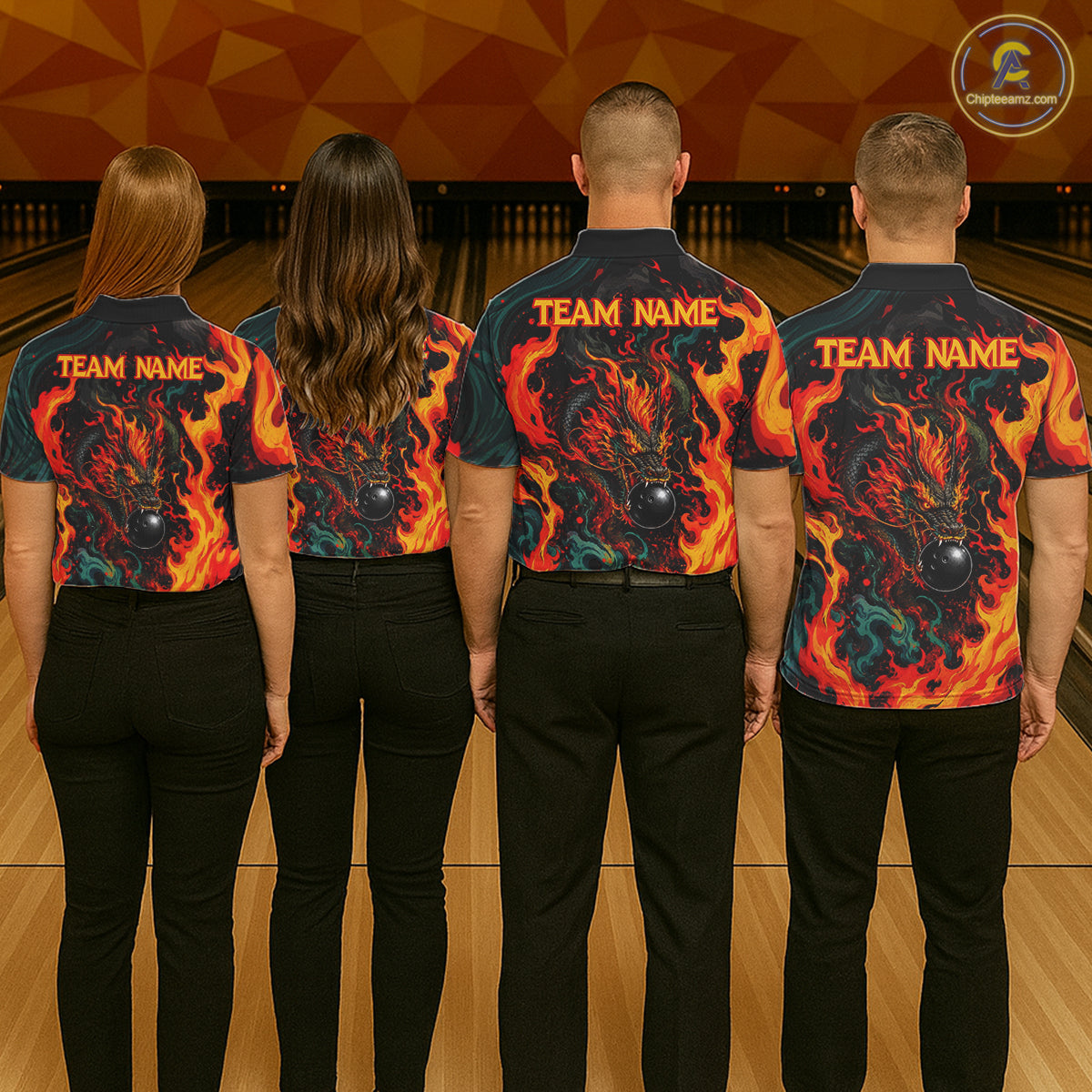 Dragon Bowling Polo Shirt Custom Name Team Fire Dragon Quarter Zip Jersey For Women NHT1348