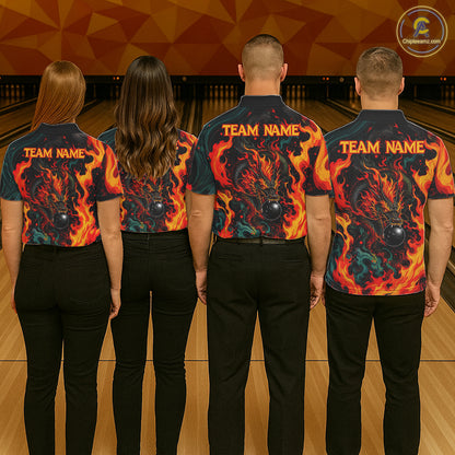 Dragon Bowling Polo Shirt Custom Name Team Fire Dragon Quarter Zip Jersey For Women NHT1348