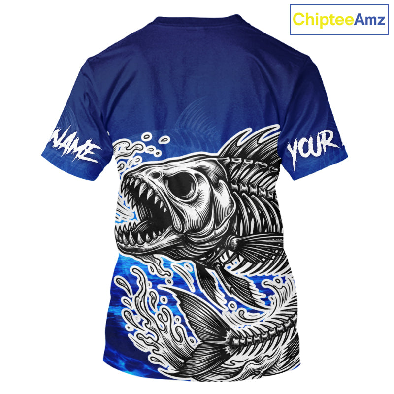 Personalized Fishing Fish Skeleton Fishing T-Shirt, Ocean Wave Fishing Jersey NHT1353