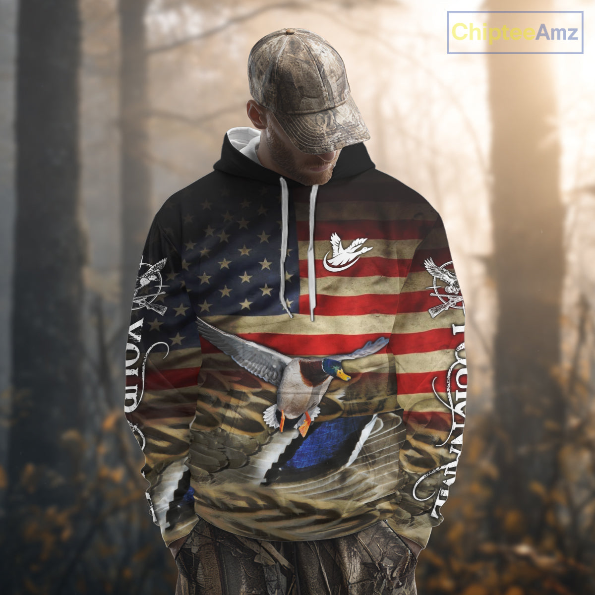 Duck Hunting Waterfowl Camo US Flag, Duck Hunting Gifts, Duck Hunting Shirt NHT294