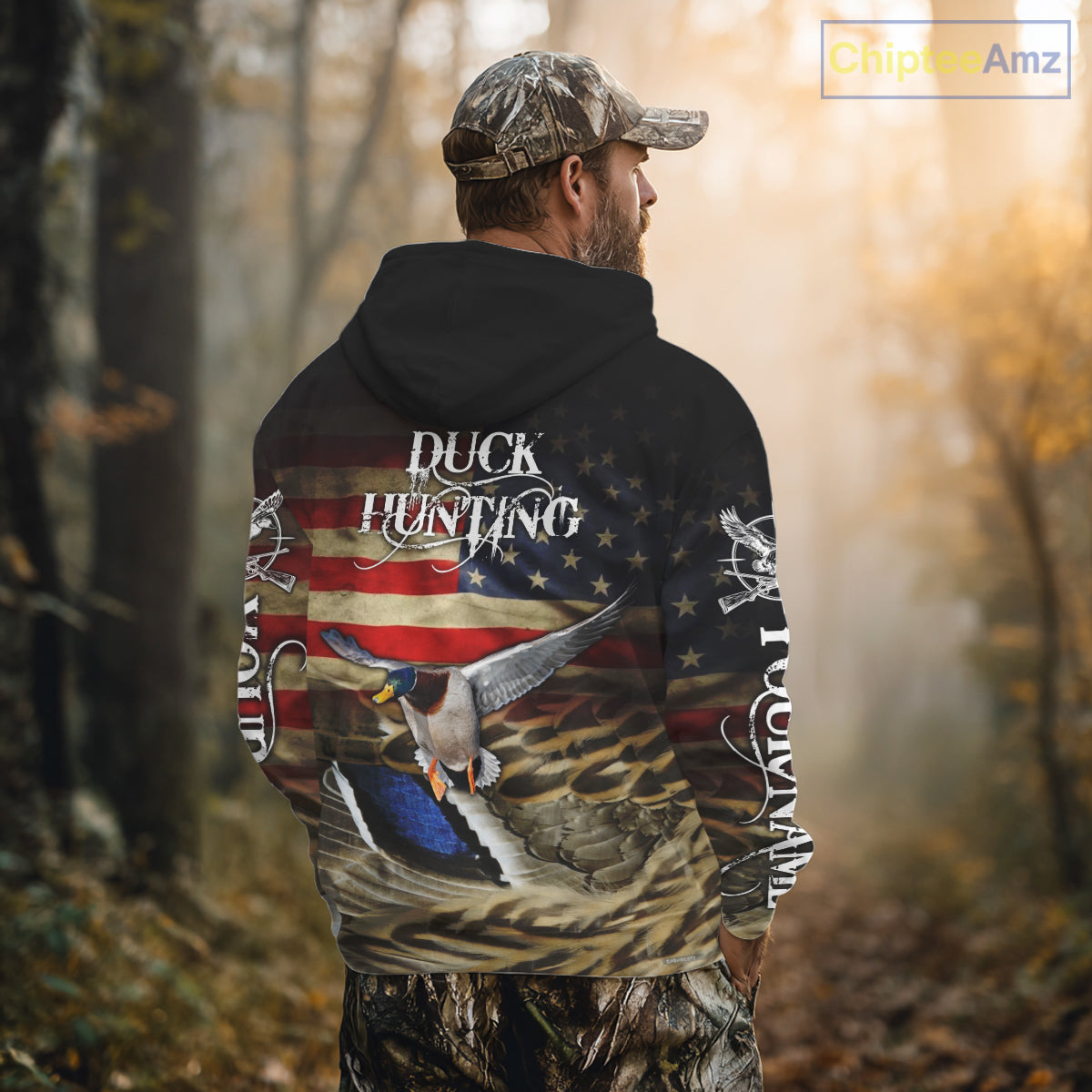 Duck Hunting Waterfowl Camo US Flag, Duck Hunting Gifts, Duck Hunting Shirt NHT294