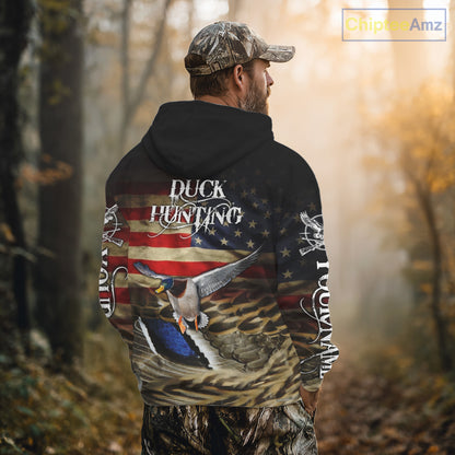 Duck Hunting Waterfowl Camo US Flag, Duck Hunting Gifts, Duck Hunting Shirt NHT294