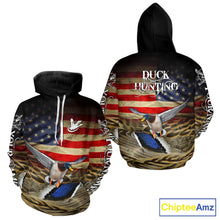 Load image into Gallery viewer, Duck Hunting Waterfowl Camo US Flag, Duck Hunting Gifts, Duck Hunting Shirt NHT294
