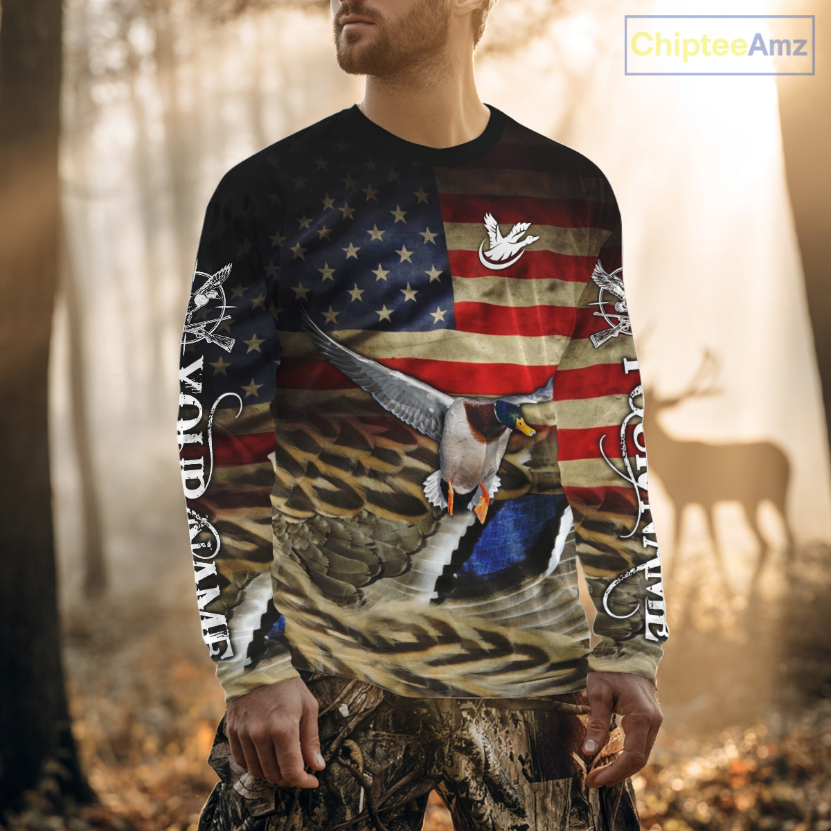 Duck Hunting Waterfowl Camo US Flag, Duck Hunting Gifts, Duck Hunting Shirt NHT294