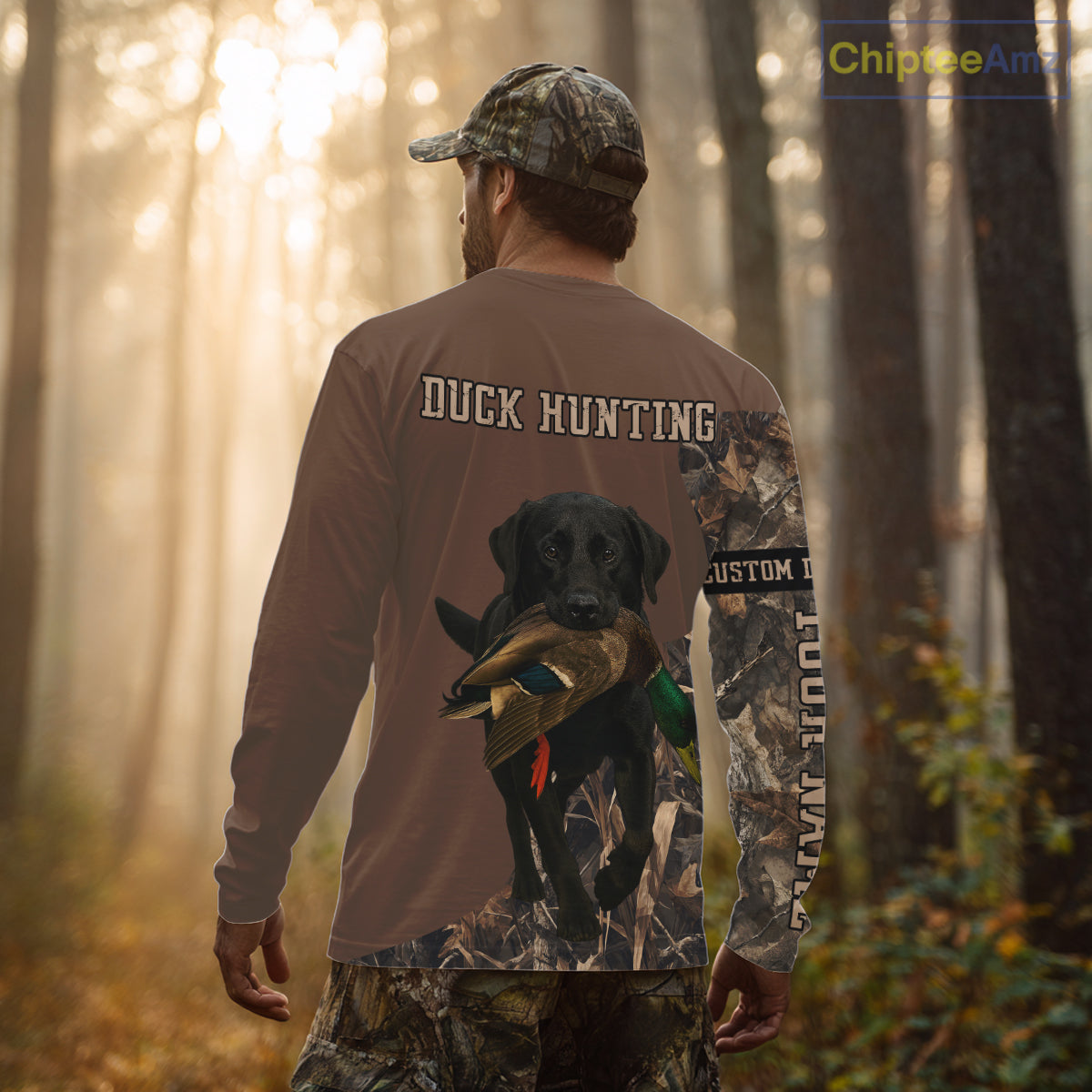 Custom Photo of Brown Hunting Dog and Your Name Shirt for Duck Hunters  NHT337