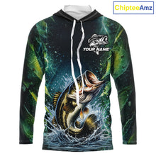 Load image into Gallery viewer, Largemouth Bass Fishing Black Green Camo Custom Name Fishing Shirts Jerseys  NHT456
