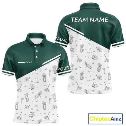 Green White Golf Pattern Mens Golf Tops Custom Gentleme Golf Shirts, Green Golf Tops NHT884