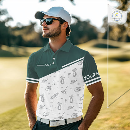 Green White Golf Pattern Mens Golf Tops Custom Gentleme Golf Shirts, Green Golf Tops NHT884