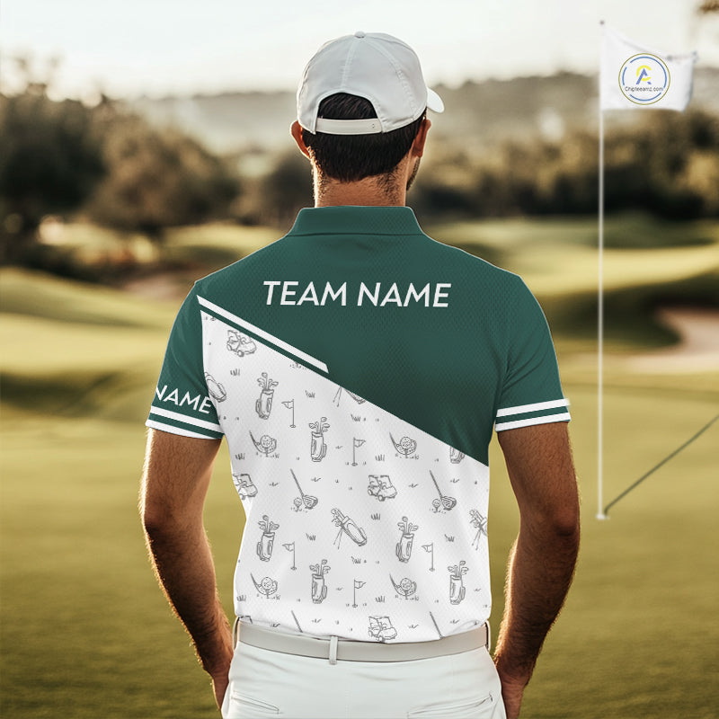 Green White Golf Pattern Mens Golf Tops Custom Gentleme Golf Shirts, Green Golf Tops NHT884