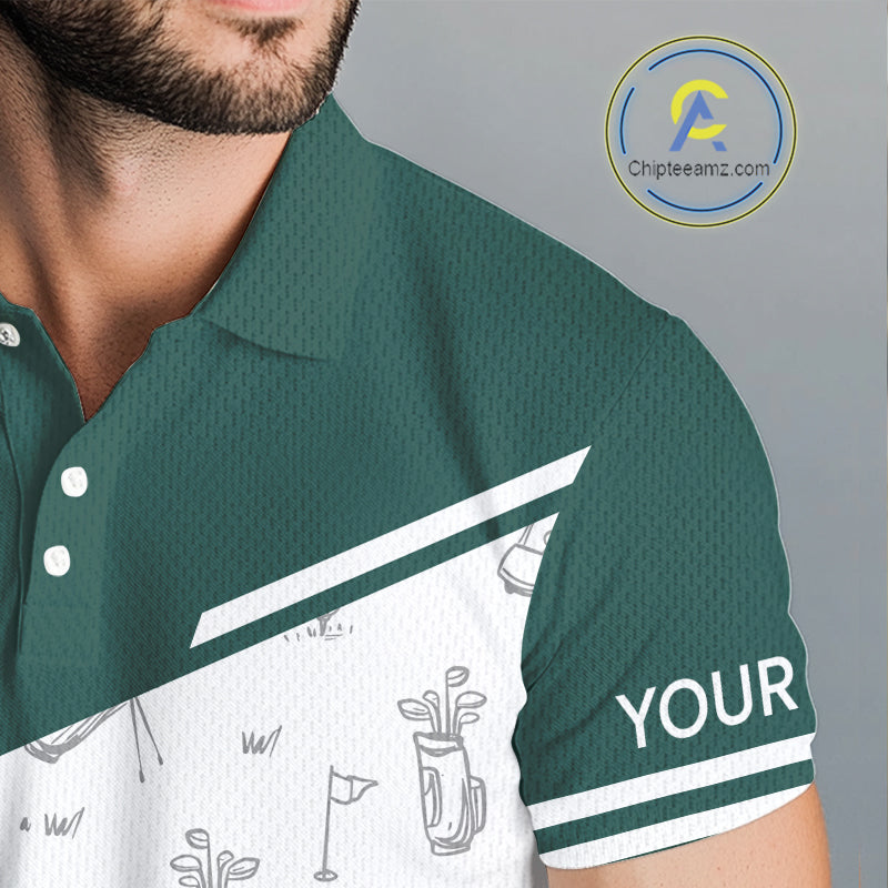 Green White Golf Pattern Mens Golf Tops Custom Gentleme Golf Shirts, Green Golf Tops NHT884