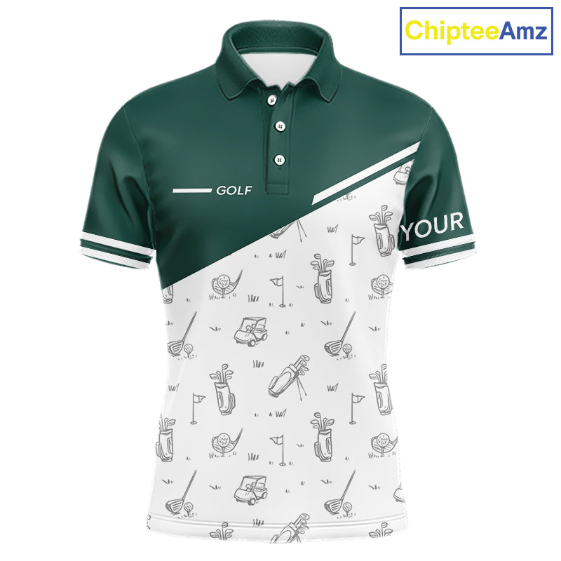 Green White Golf Pattern Mens Golf Tops Custom Gentleme Golf Shirts, Green Golf Tops NHT884
