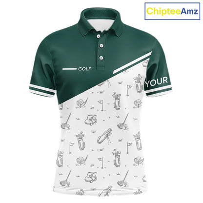 Green White Golf Pattern Mens Golf Tops Custom Gentleme Golf Shirts, Green Golf Tops NHT884