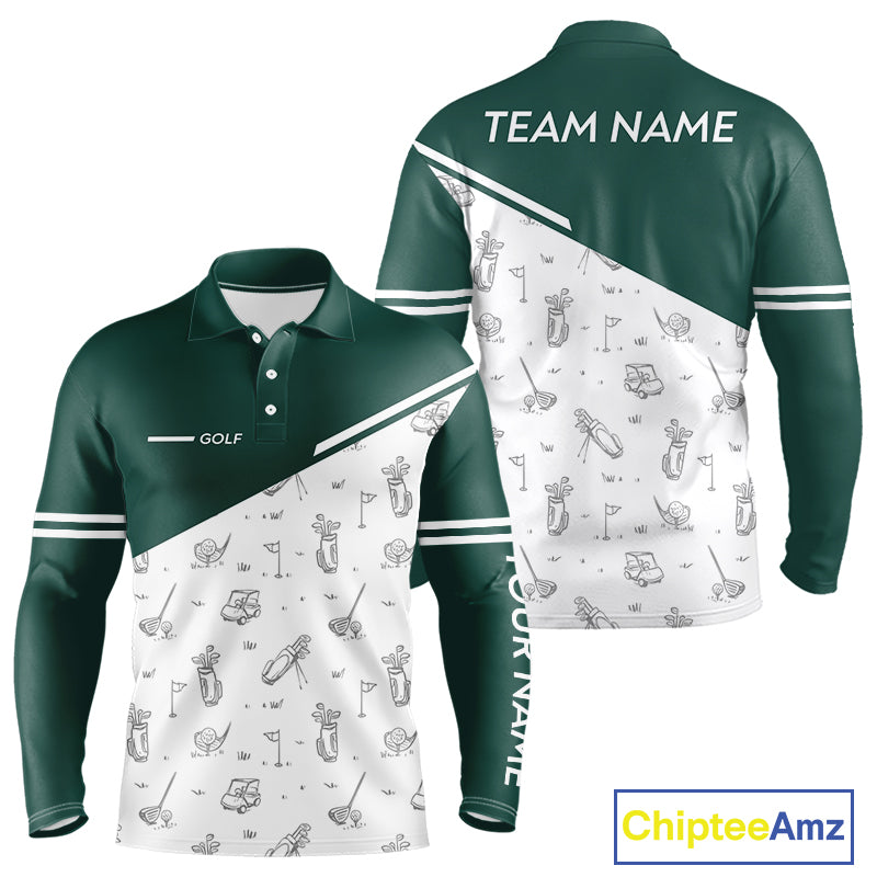 Green White Golf Pattern Mens Golf Tops Custom Gentleme Golf Shirts, Green Golf Tops NHT884