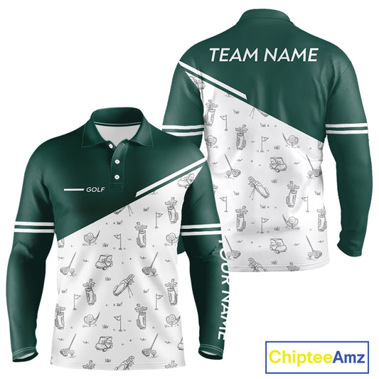 Green White Golf Pattern Mens Golf Tops Custom Gentleme Golf Shirts, Green Golf Tops NHT884