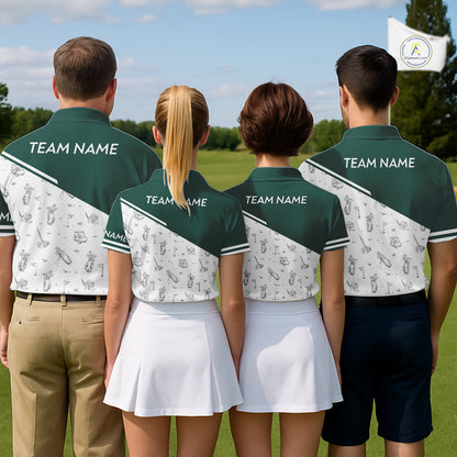 Green White Golf Pattern Mens Golf Tops Custom Gentleme Golf Shirts, Green Golf Tops NHT884