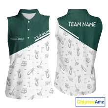 Load image into Gallery viewer, Green White Golf Pattern Sleeveless Womens Golf Tops Custom Ladies Golf Shirts, Green Golf Tops NHT884