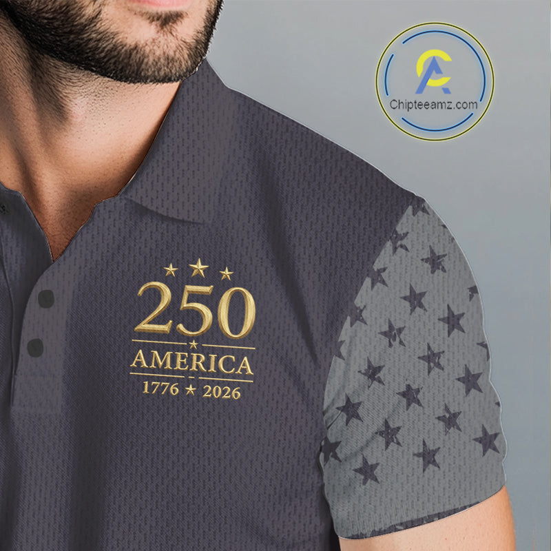 Black & Gold American Flag Mens Golf Polo Shirts, Golf Gifts For Team NHT887