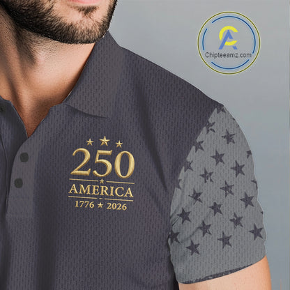 Black & Gold American Flag Mens Golf Polo Shirts, Golf Gifts For Team NHT887