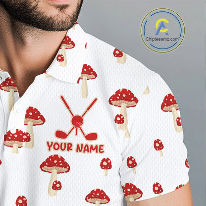 Funny Mushroom Mens Golf Polo Shirt, Personalized Mushroom Red White Pattern Golf Jersey NHT888
