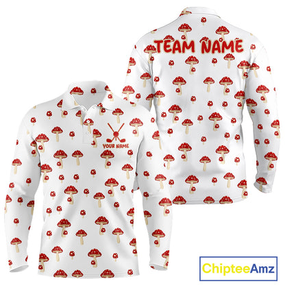 Funny Mushroom Mens Golf Polo Shirt, Personalized Mushroom Red White Pattern Golf Jersey NHT888