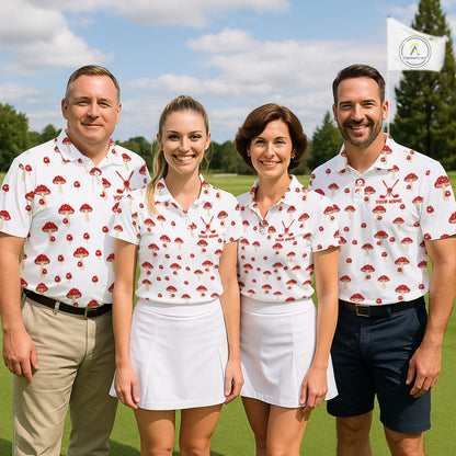 Funny Mushroom Mens Golf Polo Shirt, Personalized Mushroom Red White Pattern Golf Jersey NHT888