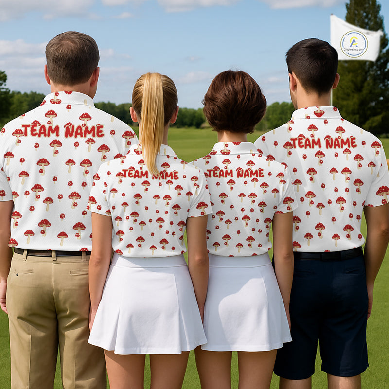Funny Mushroom Mens Golf Polo Shirt, Personalized Mushroom Red White Pattern Golf Jersey NHT888