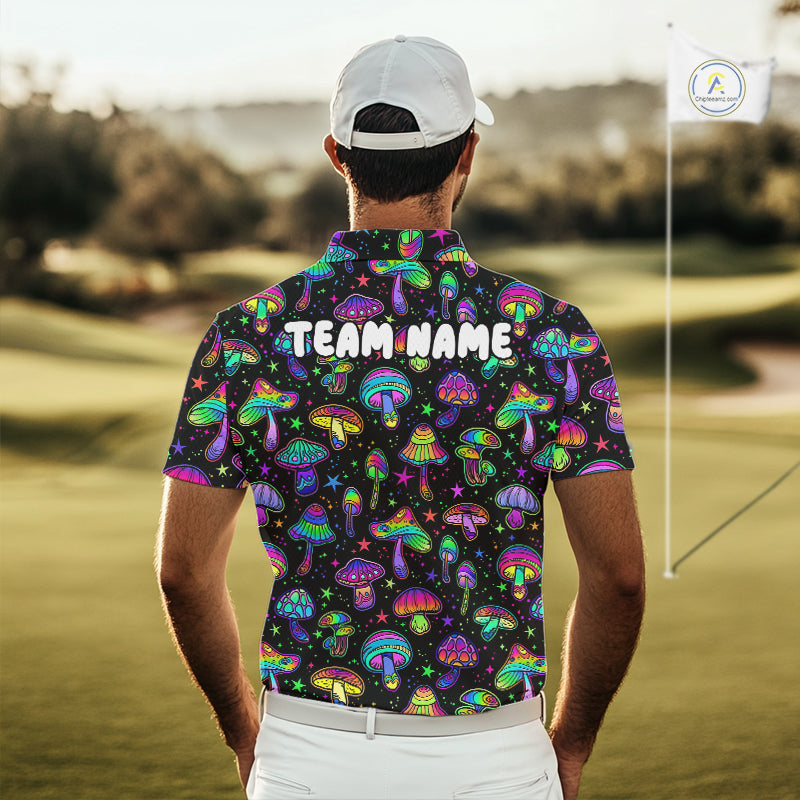 Funny Neon Mushroom Pattern Mens Golf Polo Shirt – Custom Name, Team Name For Golfer NHT889