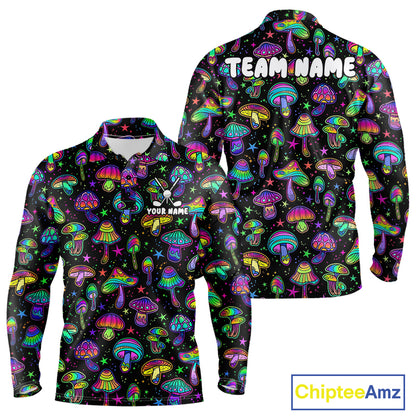 Funny Neon Mushroom Pattern Mens Golf Polo Shirt – Custom Name, Team Name For Golfer NHT889