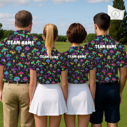 Funny Neon Mushroom Pattern Mens Golf Polo Shirt – Custom Name, Team Name For Golfer NHT889