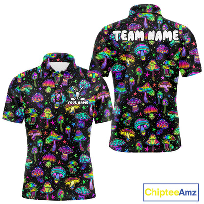 Funny Neon Mushroom Pattern Mens Golf Polo Shirt – Custom Name, Team Name For Golfer NHT889