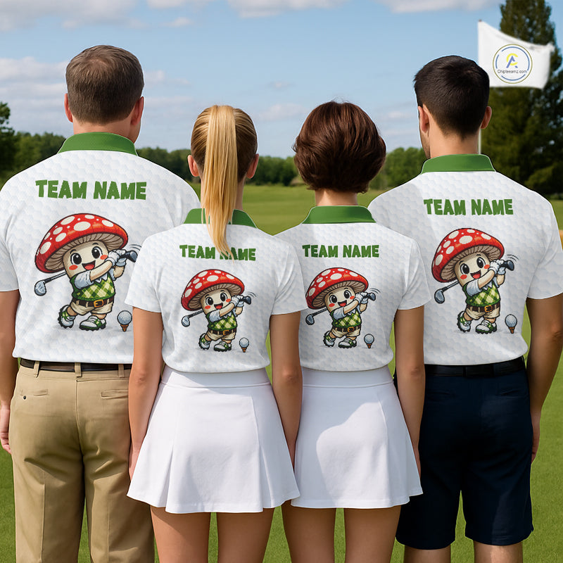 Funny Cartoon Mushroom Mens Golf Polo Shirt White Argyle Green Pattern Golf Shirt NHT890