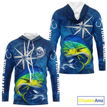 Load image into Gallery viewer, Mahi Mahi Fishing Shirt Long Sleeve Hooded Gift For Men – Deep Sea Angler Ocean Compass Design