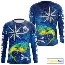 Load image into Gallery viewer, Mahi Mahi Fishing Shirt Long Sleeve Gift For Men – Deep Sea Angler Ocean Compass Design
